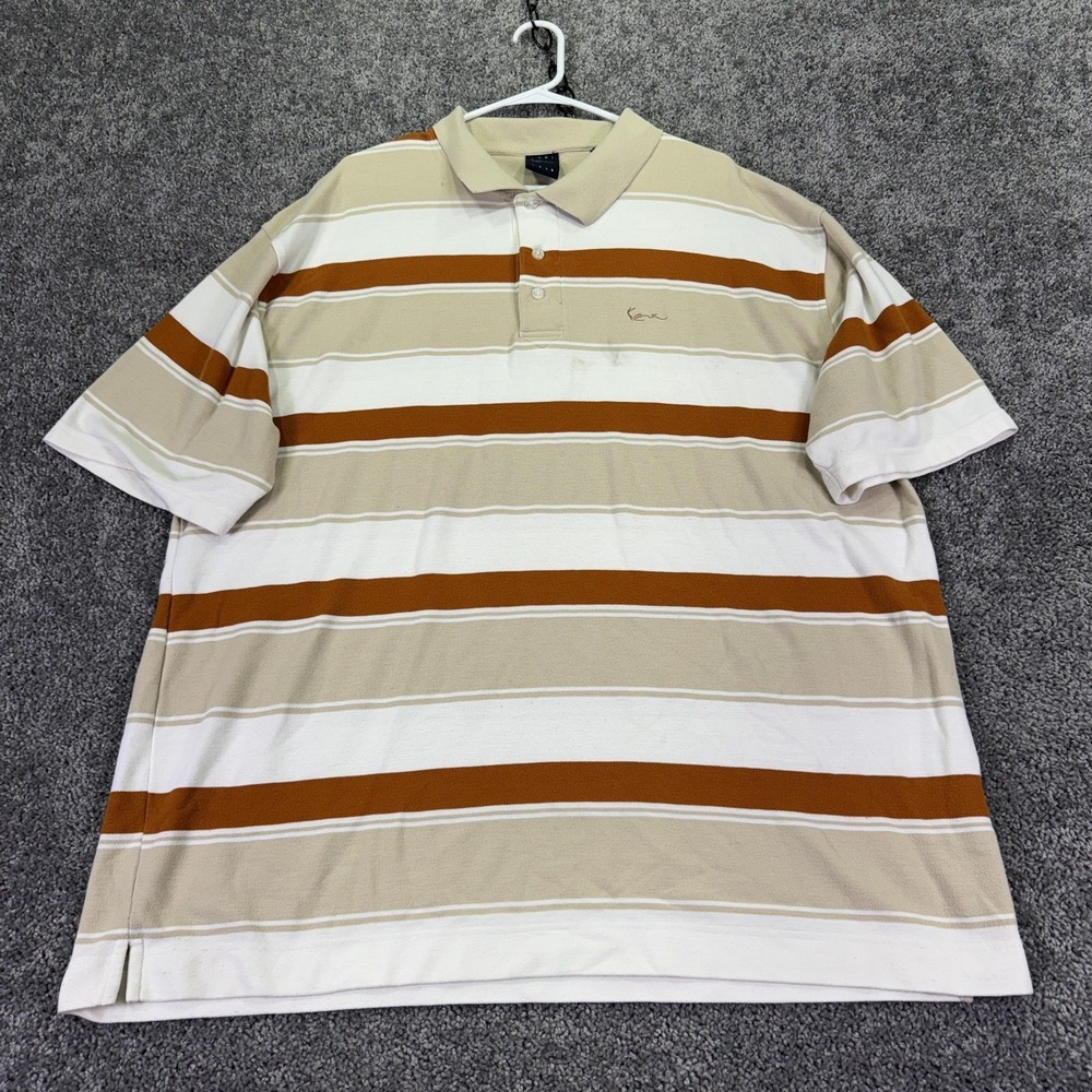 Kani Gold Polo Shirt Mens 3X Beige Short Sleeve Striped Knit Relaxed Fit Casual
